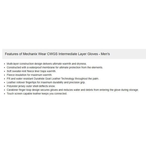 Mechanix Wear Cold Work CWGS Intermediate Layer Gloves Covert Black Men's XL NWT - Picture 4 of 9